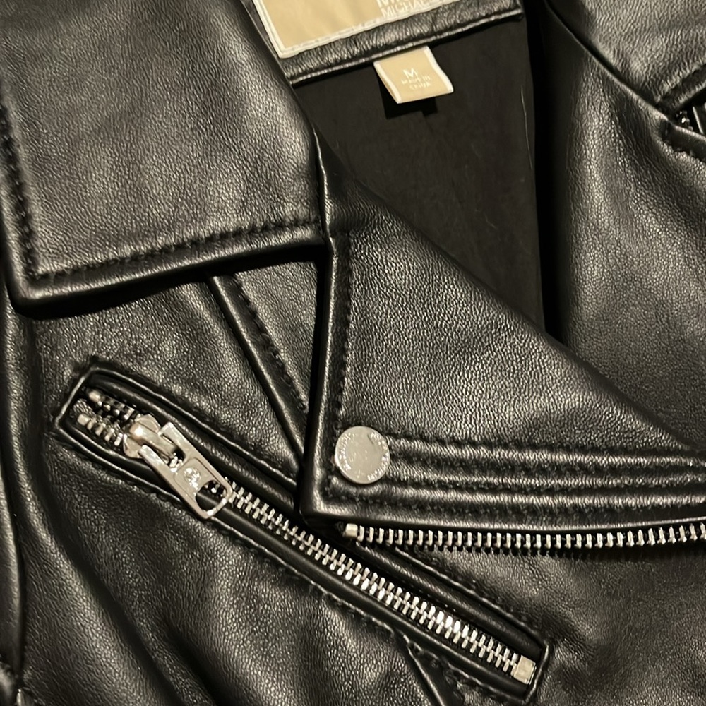NWOT Michael Kors Black Moto Leather Jacket Medium - Picture 7 of 8